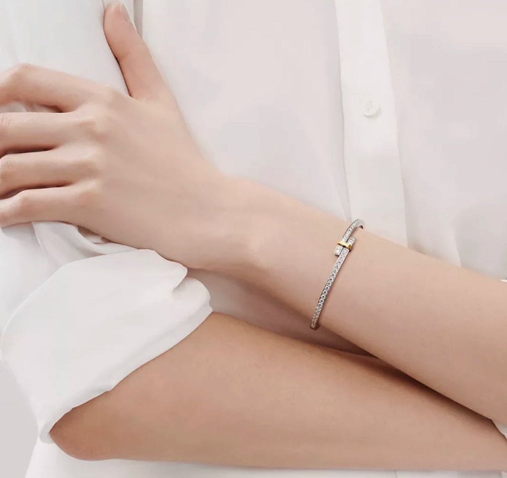 18K T Edge Hinged Bypass Bangle Bracelet