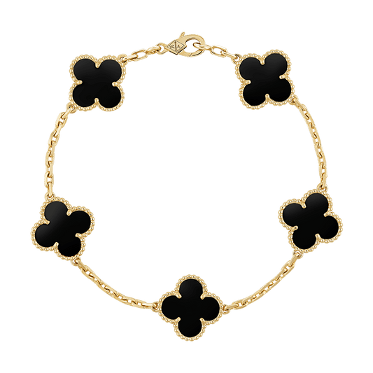 18K Vintage Alhambra Five Motifs Black Bracelet